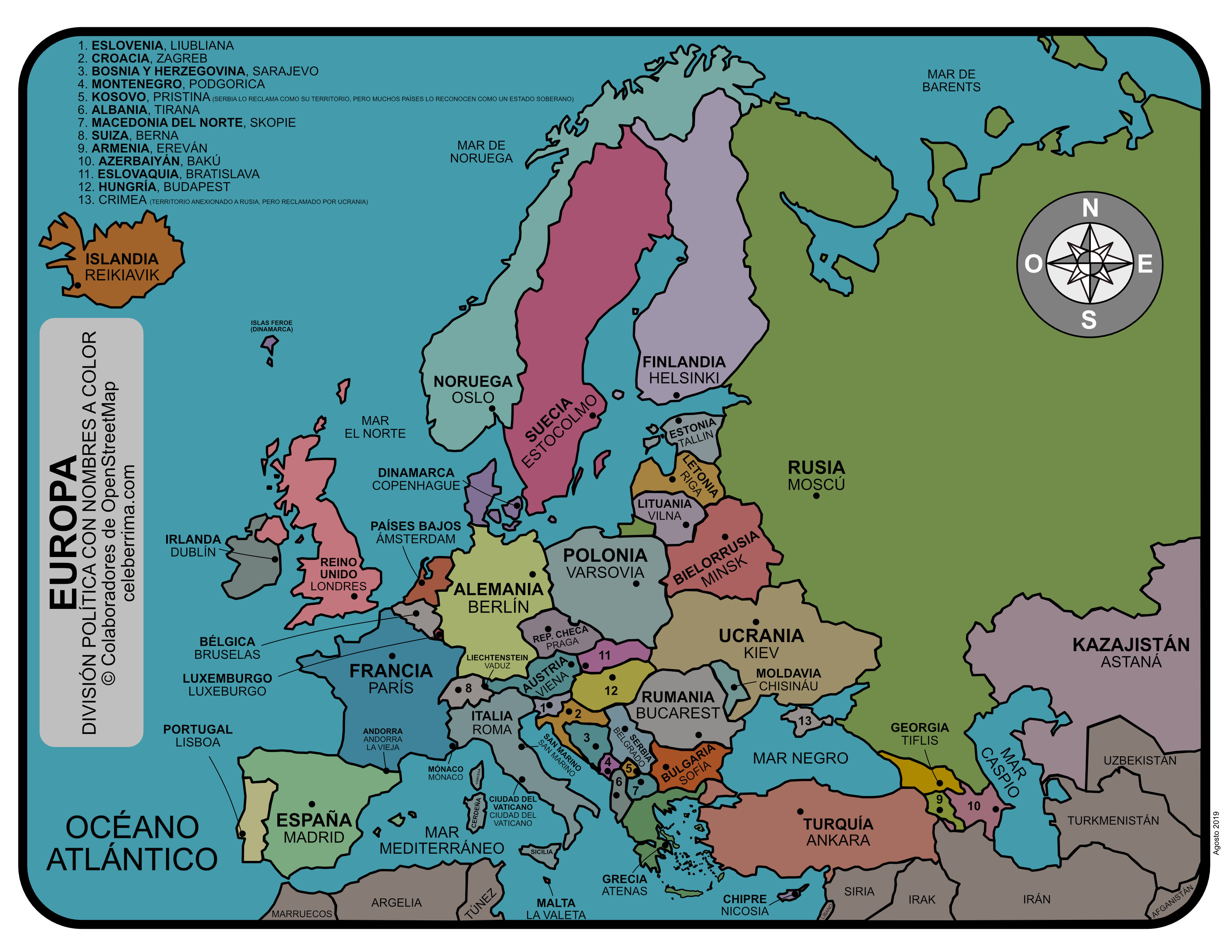 mapa de europa con nombres