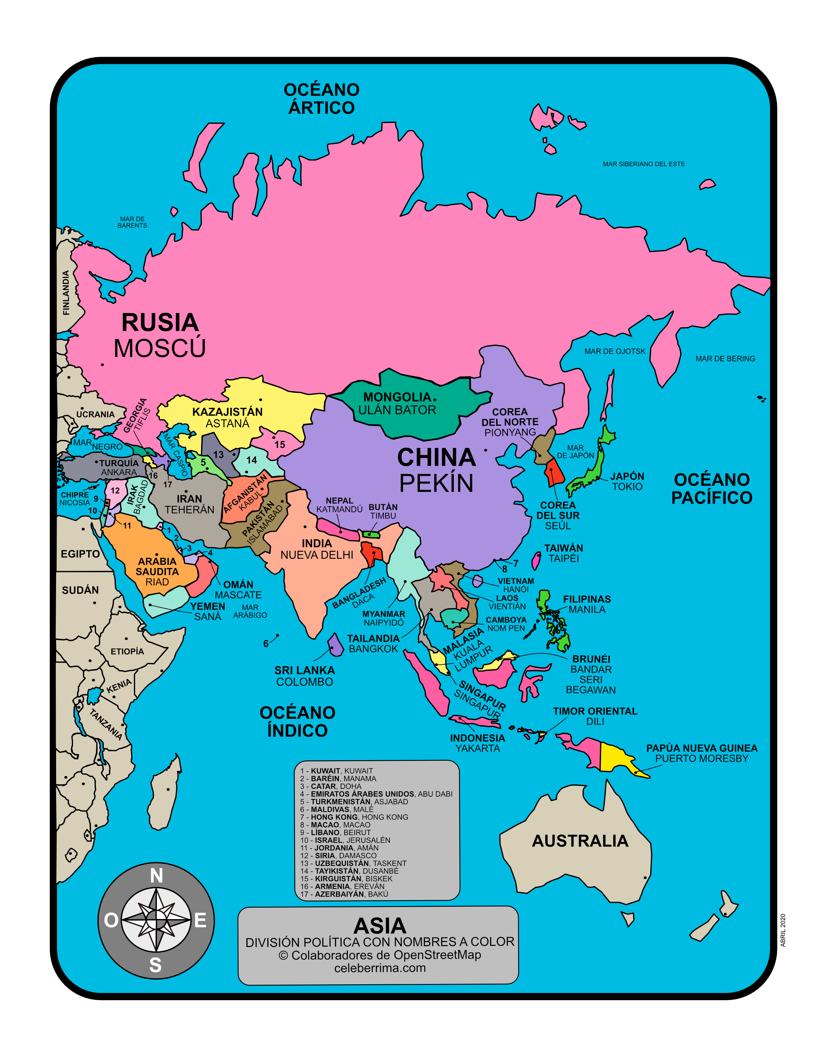 Mapa Del Continente Asiatico Con Nombres 9575