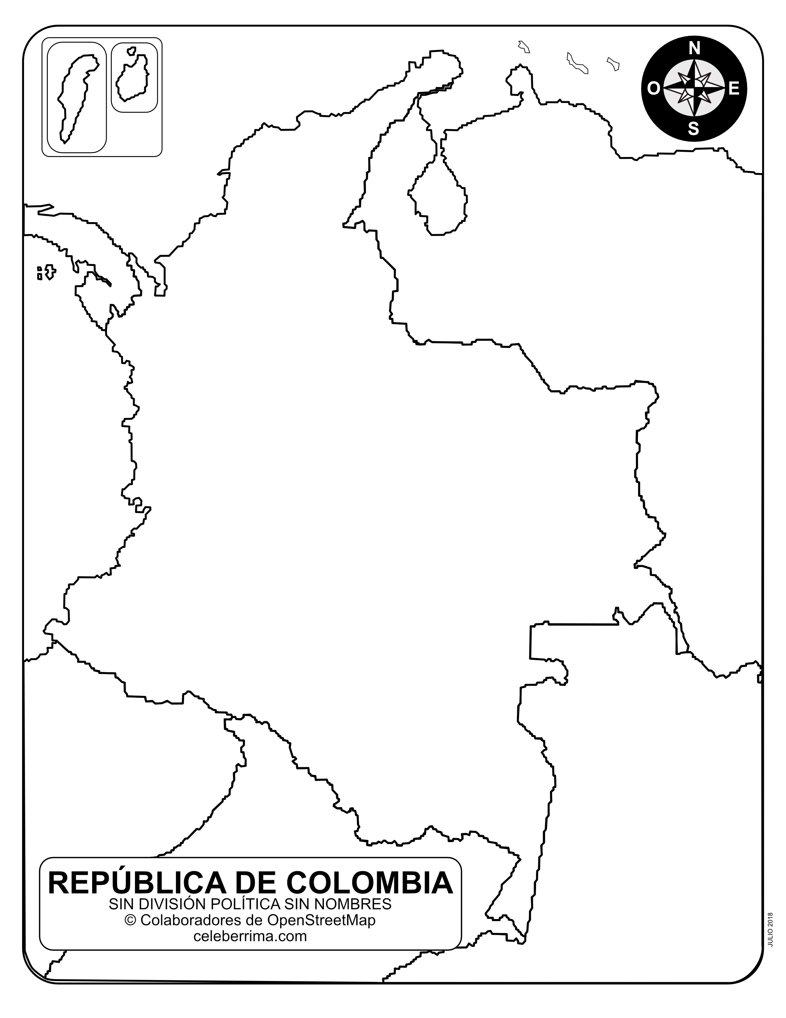 Mapa de Colombia con sus departamentos y capitales para colorear