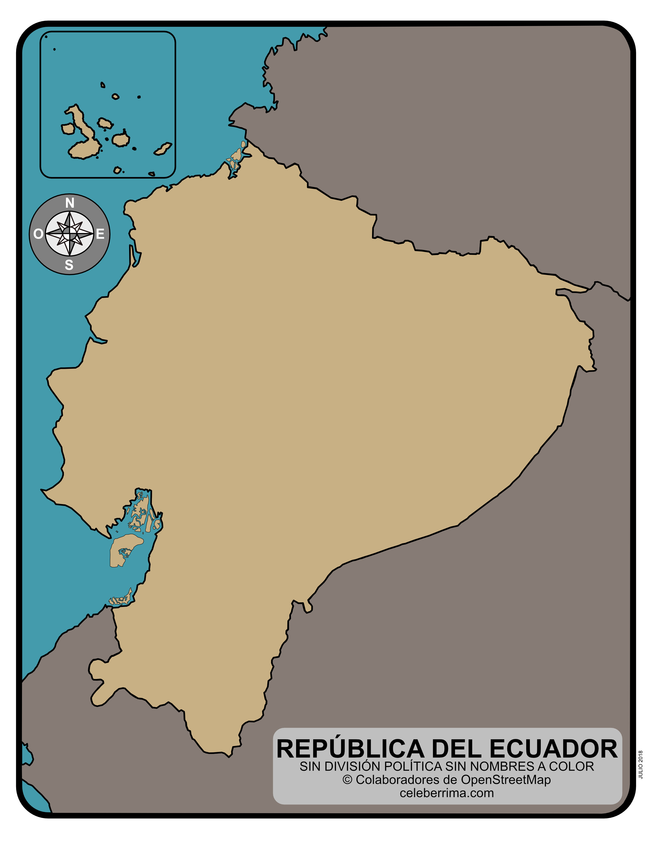 Mapa de Ecuador con nombres de provincias y capitales para colorear Celebérrima com