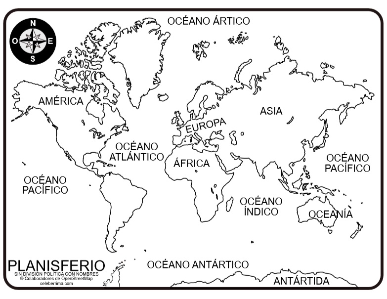 Planisferio Sin División Política Y Con Nombres Para Colorear E ...